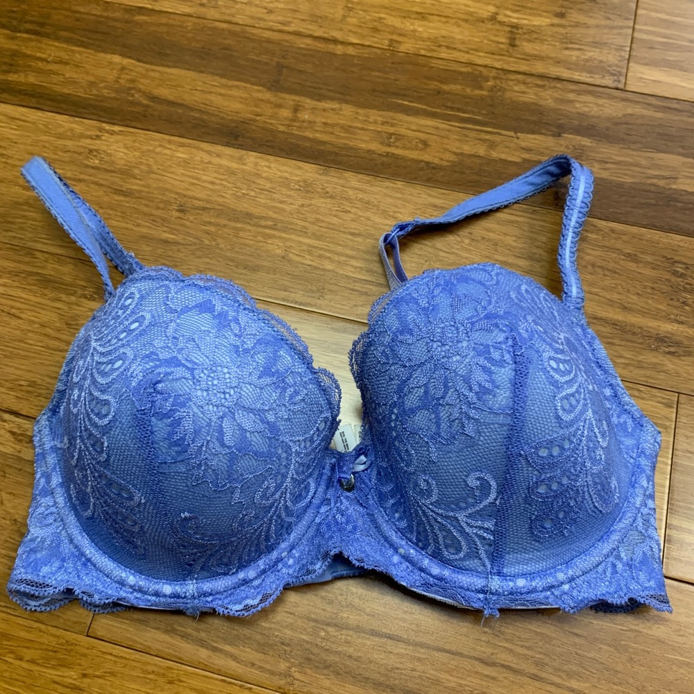 Le Mystere Lace Full Coverage Underwire Bra Size 34DD Periwinkle Blue Padded